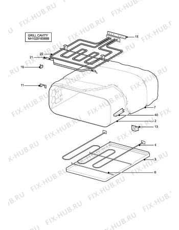 Взрыв-схема плиты (духовки) Tricity Bendix CSIE501WH (STRATA) - Схема узла H10 Grill cavity assy